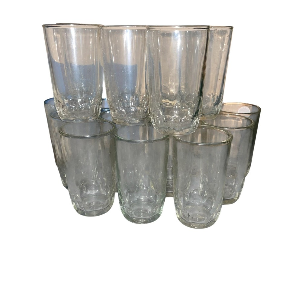 Vintage Clear‎ Glass Tumblers Set of 18 4" Paneled Juice Glasses